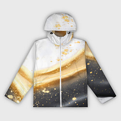 Ветровка с капюшоном женская Черно-золотая текстура на белом, цвет: 3D-белый