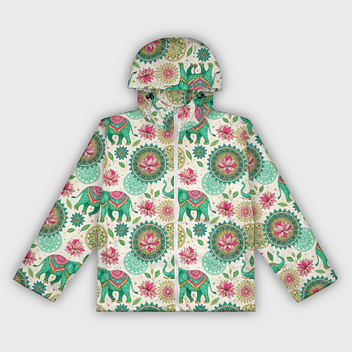 Женская ветровка Слоны и мандалы паттерн в индийской стилистике / 3D-Белый – фото 1