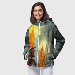 Ветровка с капюшоном женская Две горящие свечи в темноте, цвет: 3D-белый — фото 2