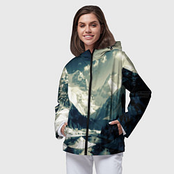 Ветровка с капюшоном женская Река и горы снежные пейзаж, цвет: 3D-черный — фото 2