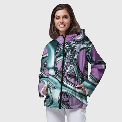 Женская ветровка Металлическая абстракция на фиолетовом фоне / 3D-Черный – фото 3