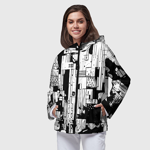 Женская ветровка Чёрно-белый светлая абстракция / 3D-Черный – фото 3