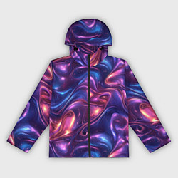 Ветровка с капюшоном женская Абстрактные волны и завитки - сине-фиолетовый патт, цвет: 3D-черный
