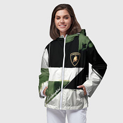 Ветровка с капюшоном женская Ламборджини логотип, цвет: 3D-белый — фото 2