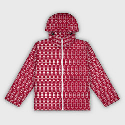 Ветровка с капюшоном женская Красно белый геометрический узор ретро, цвет: 3D-белый