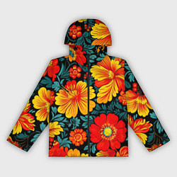 Ветровка с капюшоном женская Русская хохлома с цветами, цвет: 3D-черный