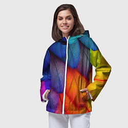 Ветровка с капюшоном женская Радужные перья попугая, цвет: 3D-белый — фото 2