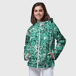 Ветровка с капюшоном женская Бирюзовый с чёрно-белыми пятнами, цвет: 3D-белый — фото 2