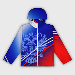 Ветровка с капюшоном женская Герб России и градиент бело-сине-красный, цвет: 3D-белый