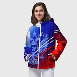 Ветровка с капюшоном женская Герб России и градиент бело-сине-красный, цвет: 3D-белый — фото 2