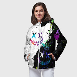 Ветровка с капюшоном женская Неоновые брызги - жуткие улыбки, цвет: 3D-белый — фото 2