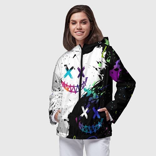 Женская ветровка Неоновые брызги - жуткие улыбки / 3D-Черный – фото 3
