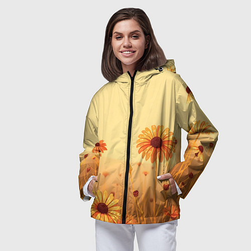 Женская ветровка Цветы на закате / 3D-Черный – фото 3