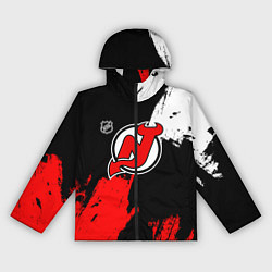 Ветровка с капюшоном женская Нью Джерси Девилз - брызги краски, цвет: 3D-черный