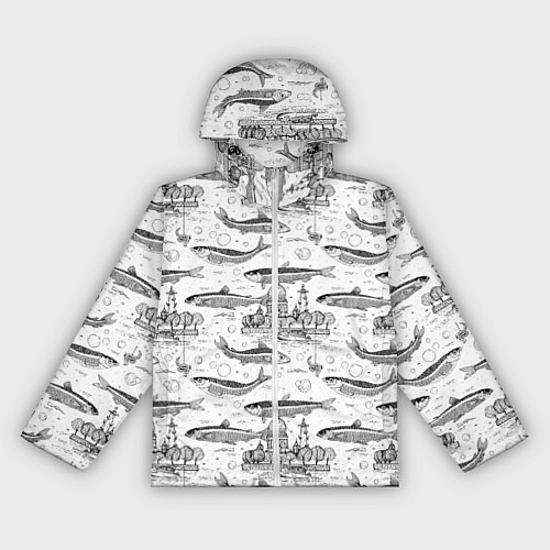 Женская ветровка Корюшка и рыбалка в Питере паттерн / 3D-Белый – фото 1