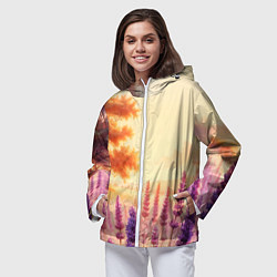 Ветровка с капюшоном женская Поле цветочное, цвет: 3D-белый — фото 2