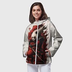 Ветровка с капюшоном женская Демоническая панда самурай - нейроарт, цвет: 3D-белый — фото 2