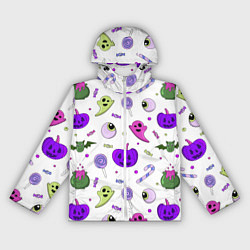 Ветровка с капюшоном женская Halloween purple pumpkin pattern, цвет: 3D-белый