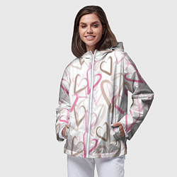 Ветровка с капюшоном женская Розовые сердца, цвет: 3D-белый — фото 2