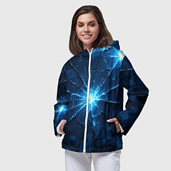 Ветровка с капюшоном женская Синий камуфляж со вспышками, цвет: 3D-белый — фото 2