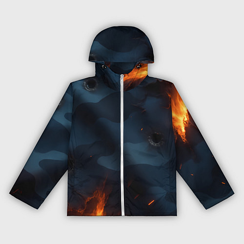 Женская ветровка Разорванный синий камуфляж с огнем / 3D-Белый – фото 1