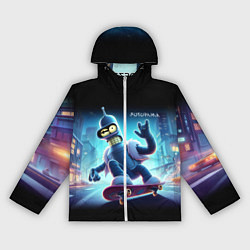 Ветровка с капюшоном женская Bender is a skateboarder in neon street - ai art, цвет: 3D-белый