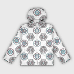 Ветровка с капюшоном женская Круглый разноцветный узор мандала, цвет: 3D-белый