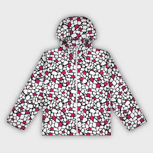 Женская ветровка Мелкий красно белый мозаичный узор на черном / 3D-Белый – фото 1