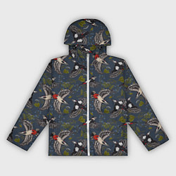 Ветровка с капюшоном женская Дятлы и цветы, цвет: 3D-белый