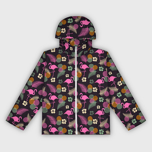 Женская ветровка Фламинго и листья на темно-синем / 3D-Белый – фото 1