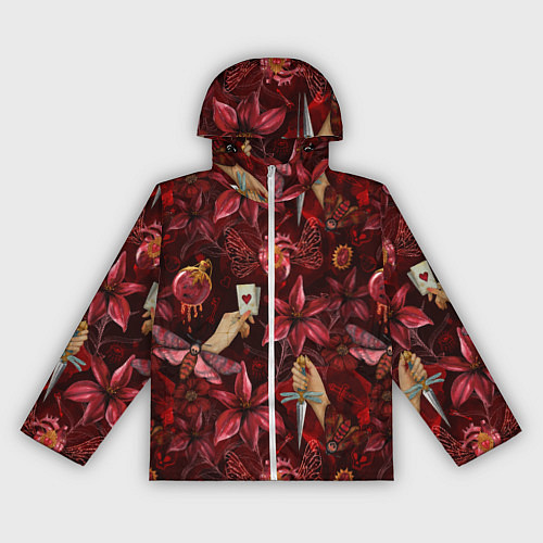 Женская ветровка Бордовая готика с сердцем, лилиями и мотыльками / 3D-Белый – фото 1
