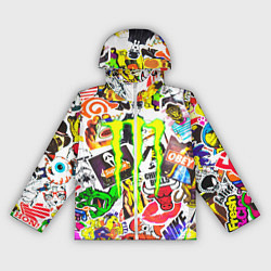 Ветровка с капюшоном женская Monster energy стикеры бренды, цвет: 3D-белый