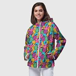 Ветровка с капюшоном женская Смайлики - паттерн, цвет: 3D-белый — фото 2