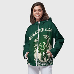 Ветровка с капюшоном женская Milwaukee Bucks надпись, цвет: 3D-белый — фото 2