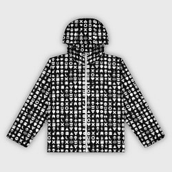 Ветровка с капюшоном женская Любовь смерть и роботы, глитч символ паттерн, цвет: 3D-белый