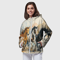 Ветровка с капюшоном женская Кони бегут, цвет: 3D-белый — фото 2