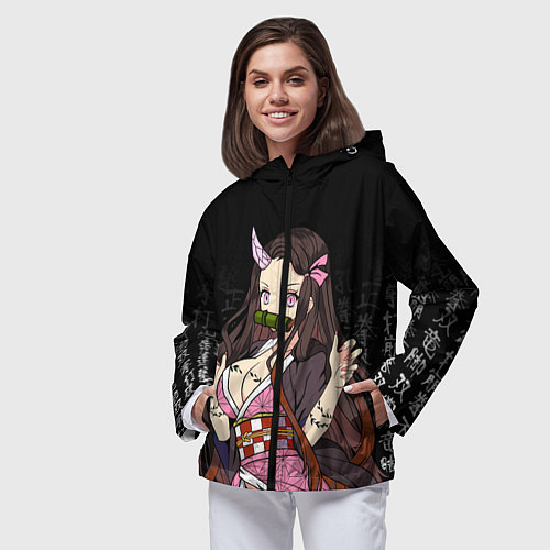 Женская ветровка Клинок, рассекающий демонов, Незуко Комадо / 3D-Черный – фото 3