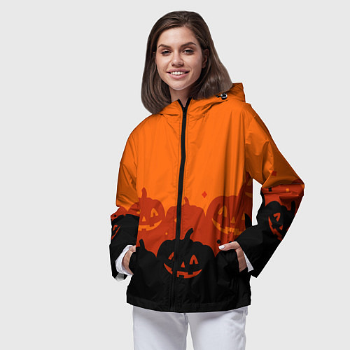 Женская ветровка Хэллоуин счастливые тыквы / 3D-Черный – фото 3