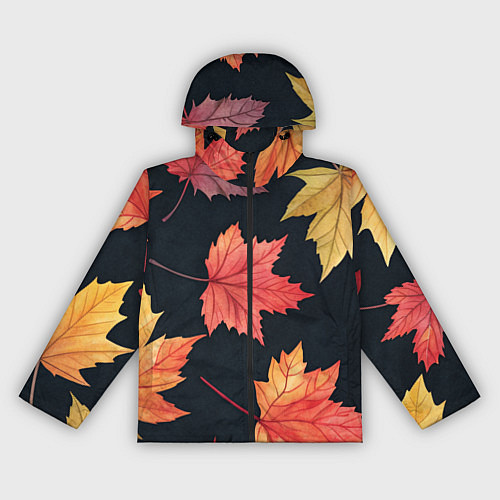 Женская ветровка Кленовые листья на черном - акварельный паттерн / 3D-Черный – фото 1