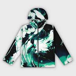 Ветровка с капюшоном женская Чёрно-зелёный абстракция волна, цвет: 3D-черный