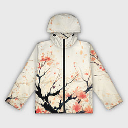 Ветровка с капюшоном женская Чёрное дерево с цветами абстракция, цвет: 3D-черный