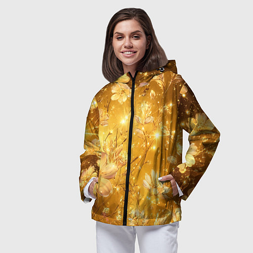 Женская ветровка Цветочный золотой с искрами / 3D-Черный – фото 3