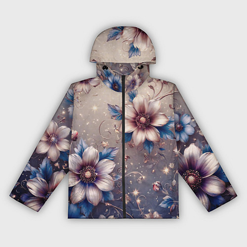 Женская ветровка Сине-бежевый дымчатый с цветами / 3D-Черный – фото 1