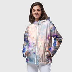Ветровка с капюшоном женская Нежный голубой цветочный с золотистым свечением, цвет: 3D-белый — фото 2
