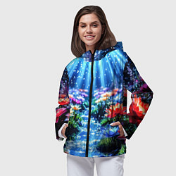 Ветровка с капюшоном женская Цветы на глубине освещённые лучами, цвет: 3D-черный — фото 2