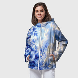 Ветровка с капюшоном женская Голубые цветы на солнечных облаках, цвет: 3D-белый — фото 2
