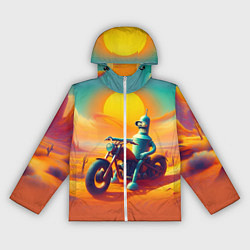 Ветровка с капюшоном женская Робот Бендер на мотоцикле в пустыне, цвет: 3D-белый