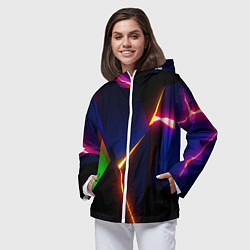 Ветровка с капюшоном женская Neon colored geometric, цвет: 3D-белый — фото 2