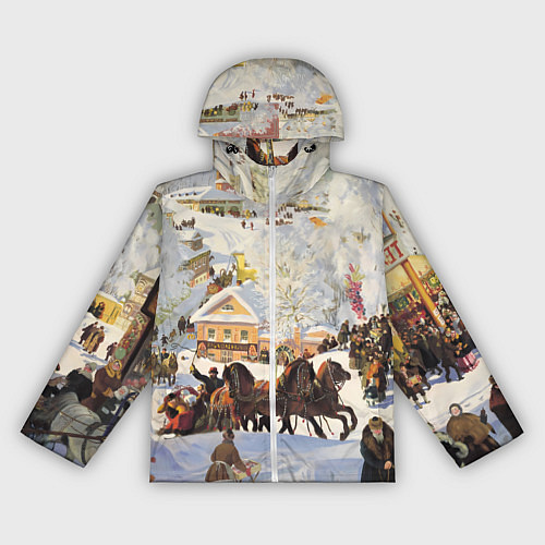 Женская ветровка Русская тройка зимой - картина Масленица Кустодиев / 3D-Белый – фото 1