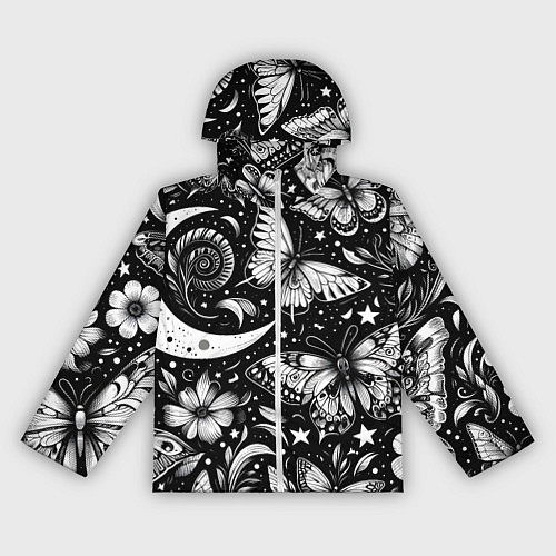 Женская ветровка Паттерн из бабочек цветов и луны - нейроарт / 3D-Белый – фото 1